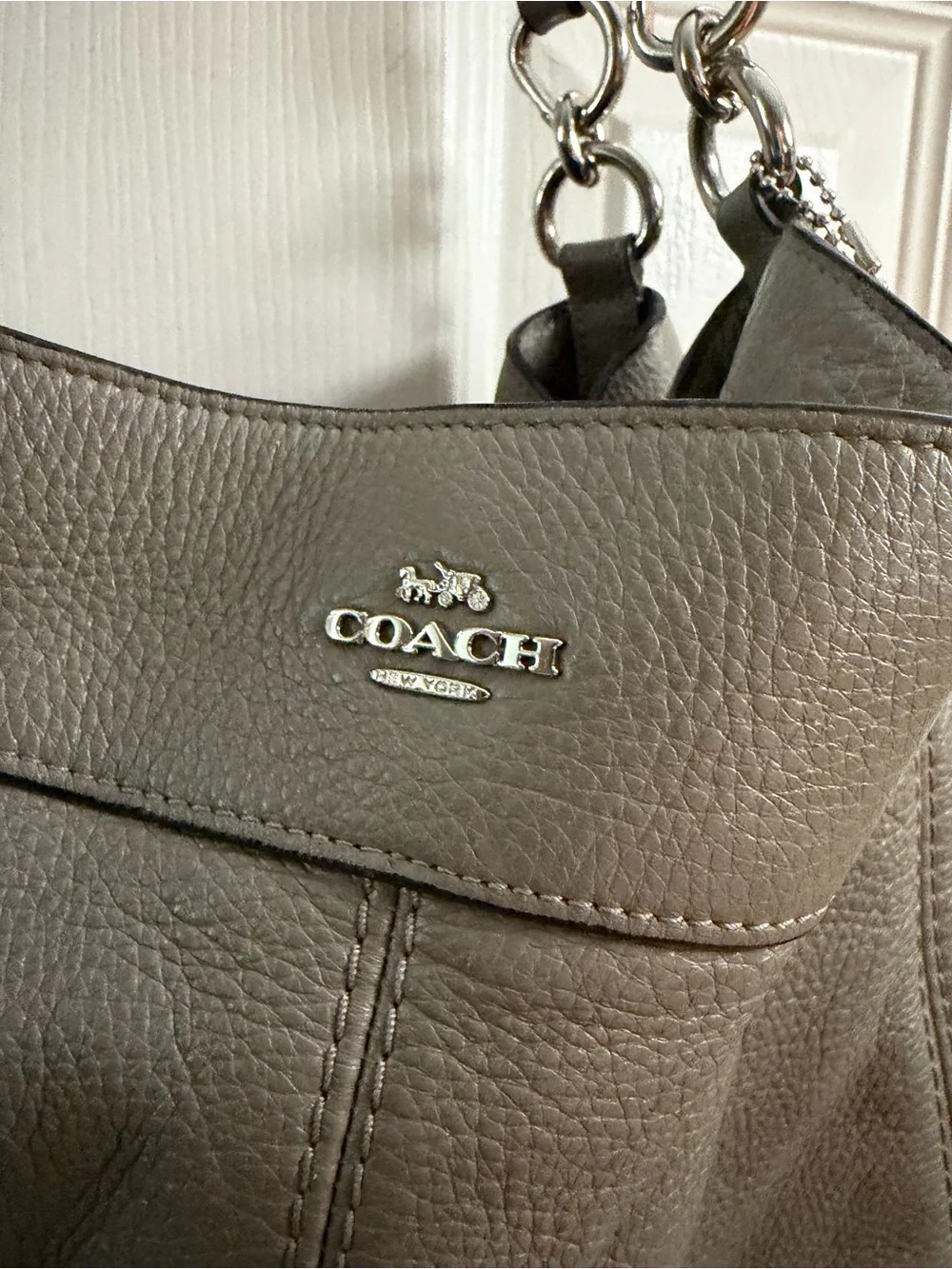 Coach Pebbled Leather Shoulder Bag in Gray